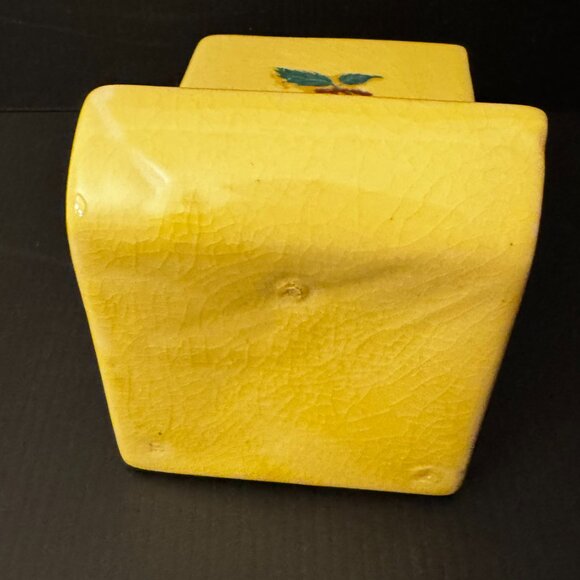 Vtg Porcelain Wall Mount Match Box Holder Stick Matches Yellow Red Cherries Deco - Picture 6 of 7